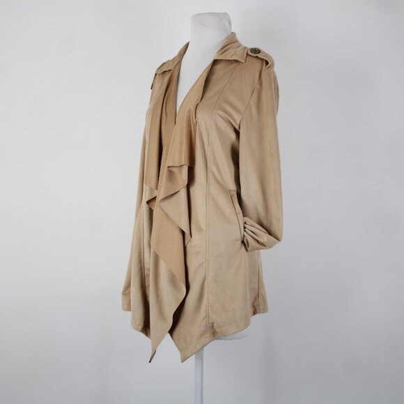 Wet Seal $40 Sz M Tan Waterfall Faux Suede 100% Polyester Wrap Sweater - Picture 6 of 16